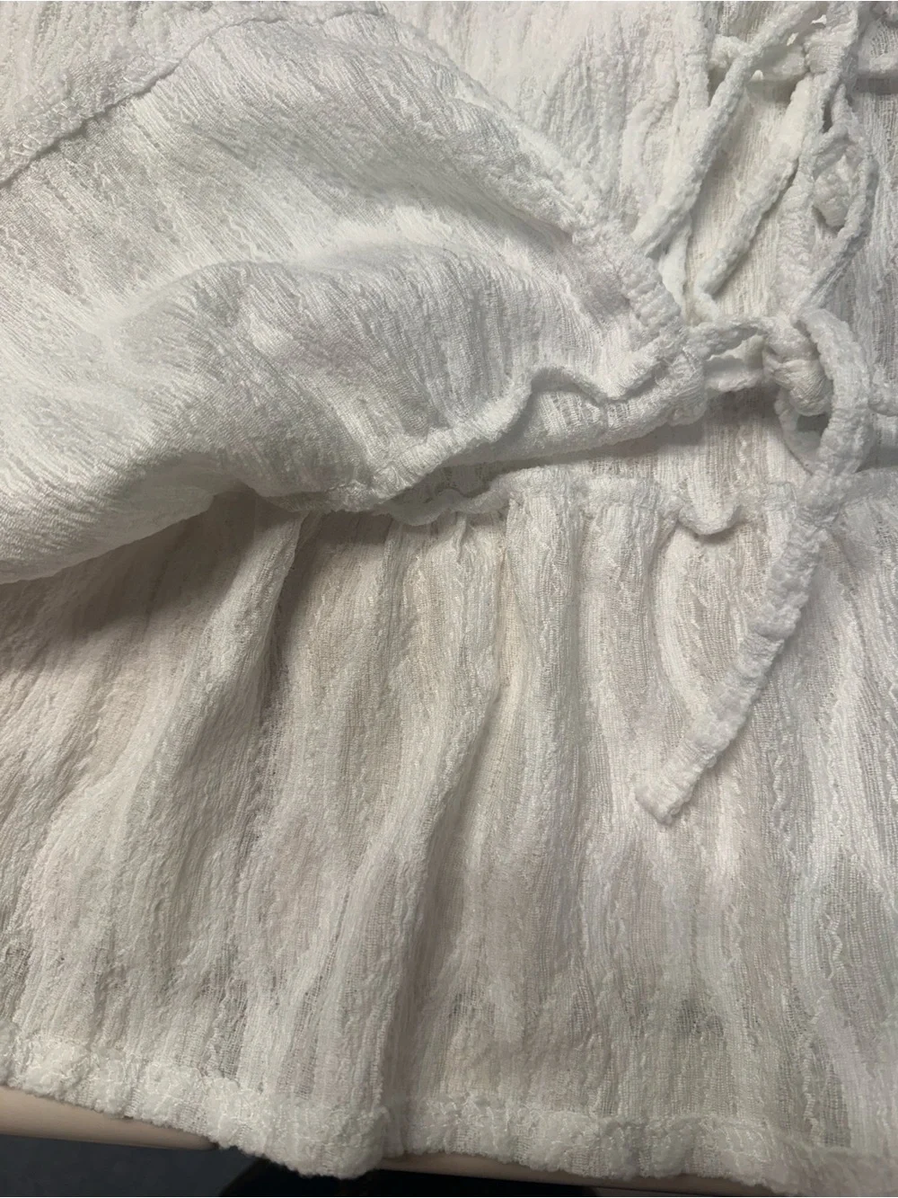 Unknown Brand-Women’s White Tie-Front Textured Peplum Top